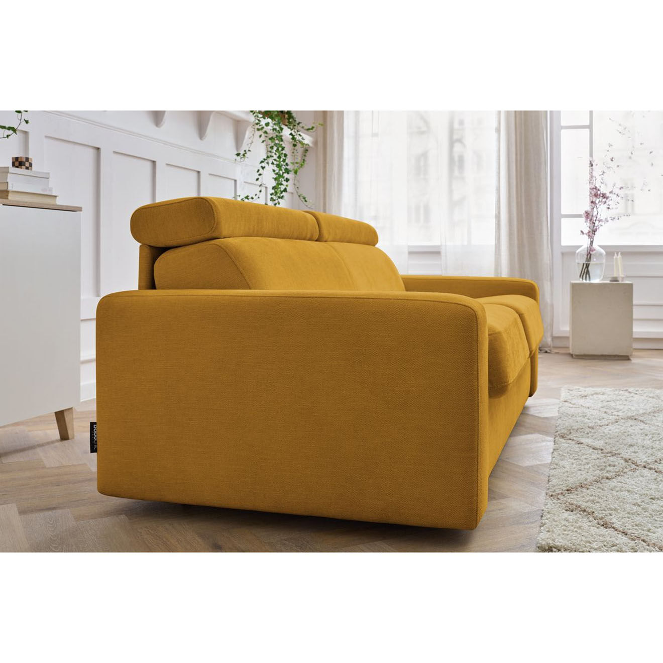 Bobochic Canapé convertible monaco ouverture express tissu lisse jaune - 195x99 cm
