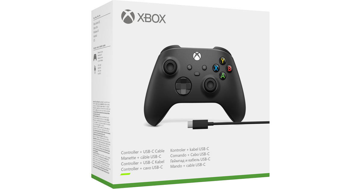 MicrosoftXbox Wireless Controller + USB-C kabel  (Zwart, Incl. USB-C-kabel | Pc, Xbox One, Xbox Series X, Xbox Series S)