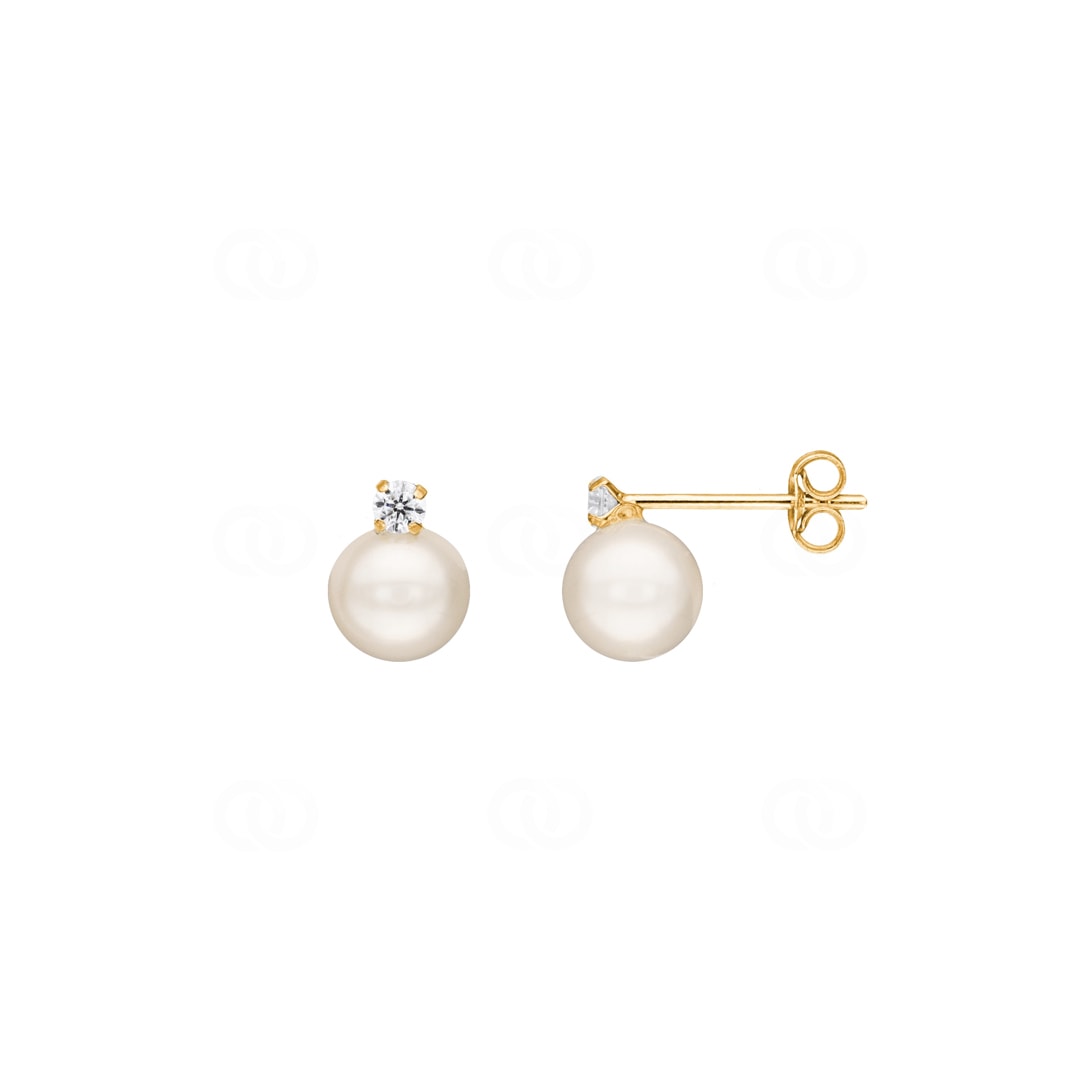 Ohrstecker 375/9 K Gelbgold mit Süsswasserzuchtperlen 7mm & Zirkonia