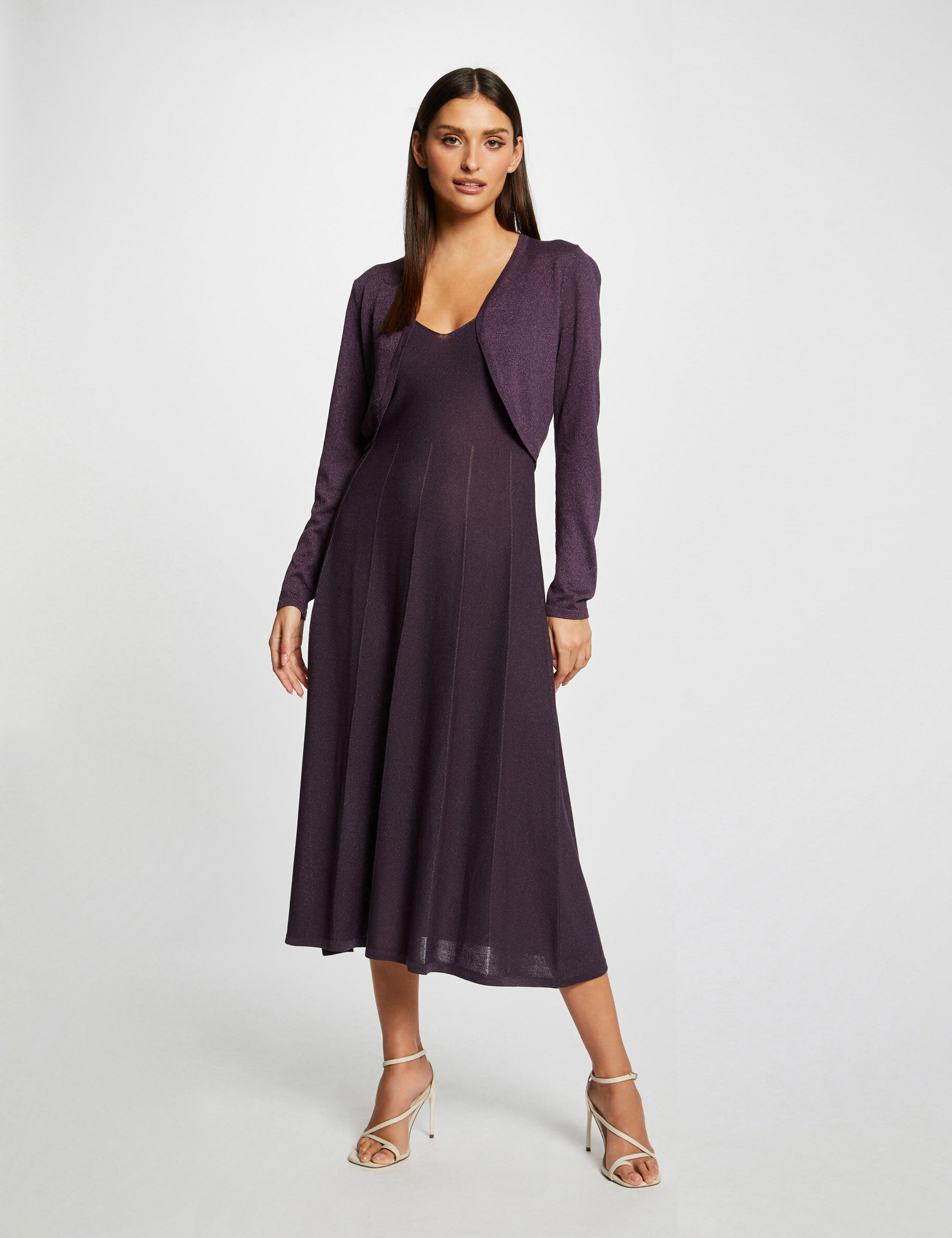 Gilet manches longues col ouvert prune femme - prune