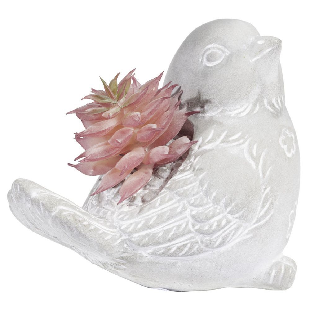 Plante artificielle pot ciment forme oiseau H9,7cm