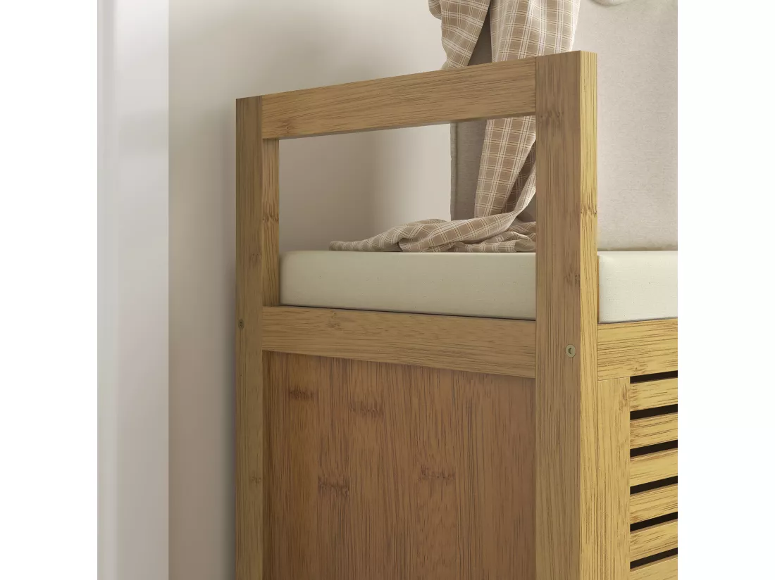 Banc à chaussures coffre de rangement 2 en 1 avec coussin bambou
