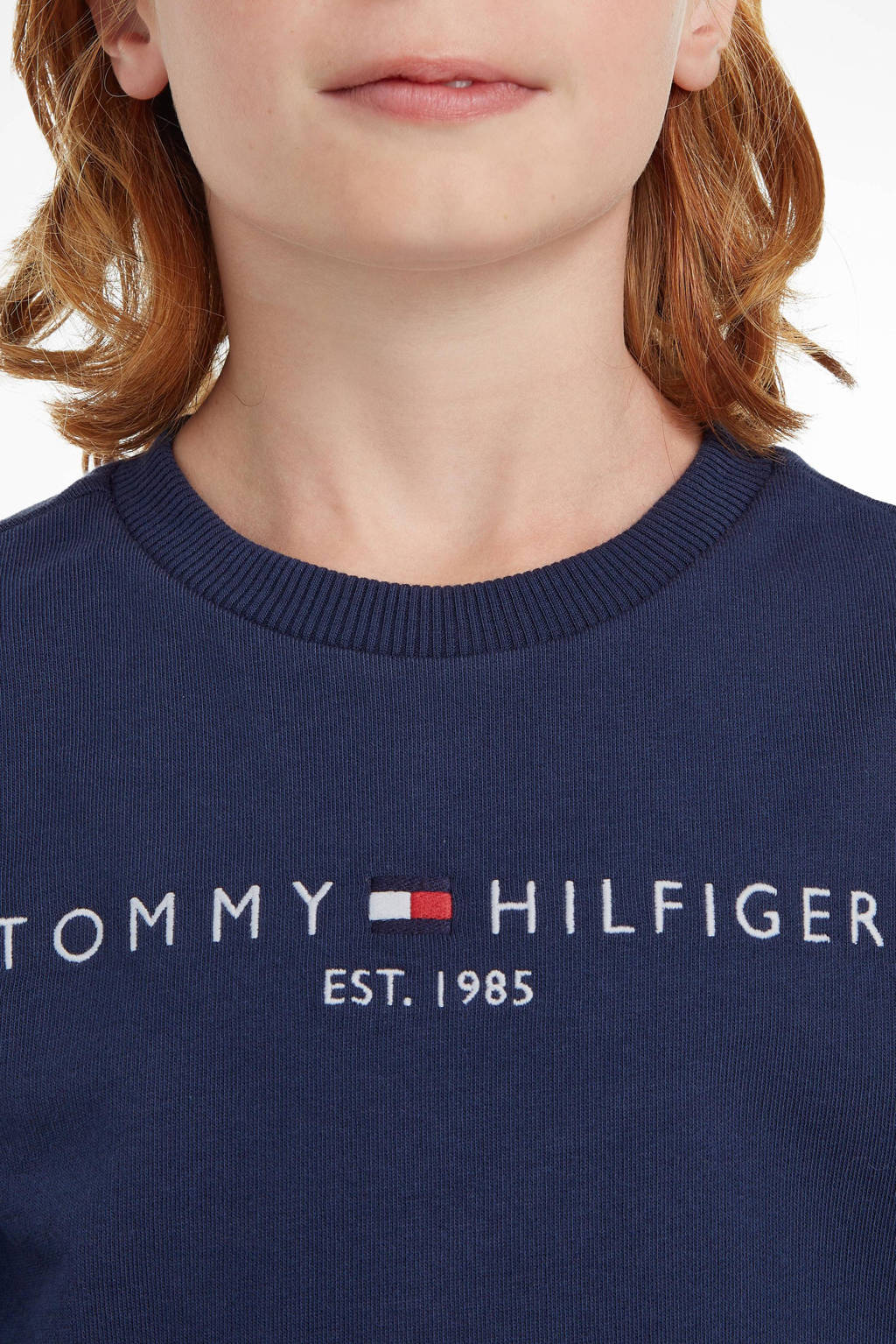 Tommy Hilfiger unisex sweater met logo donkerblauw
