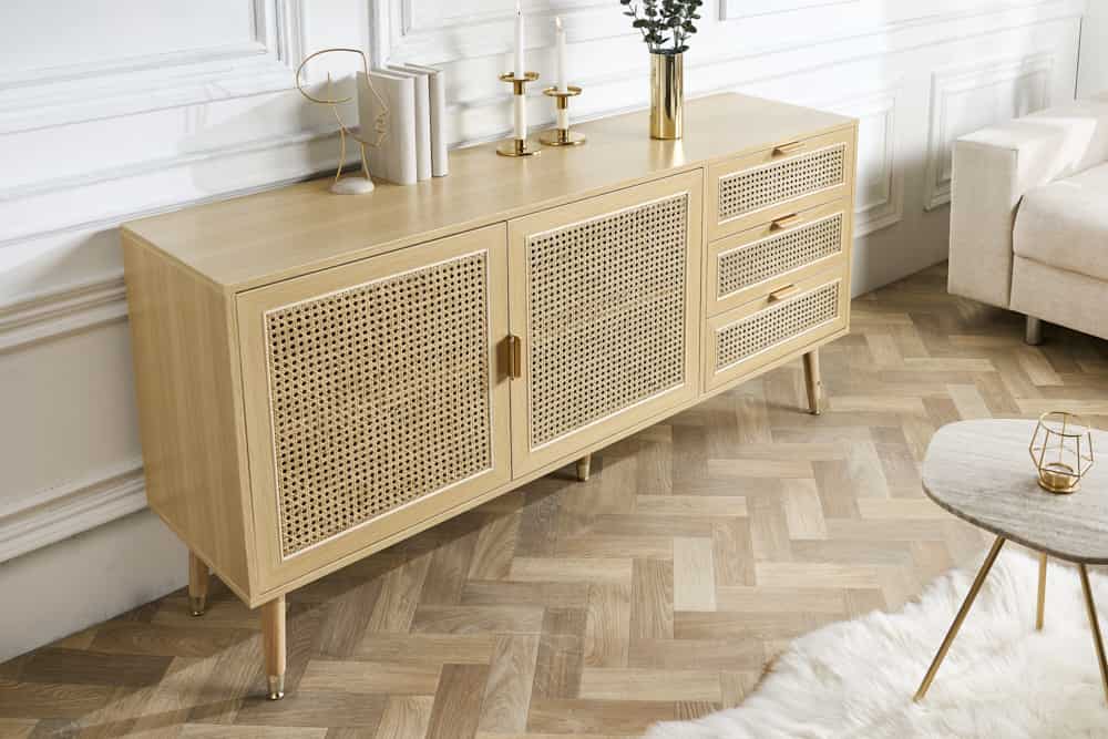 Design Sideboard VIENNA 155cm Wiener Geflecht Rattan Kommode mit Schubladen