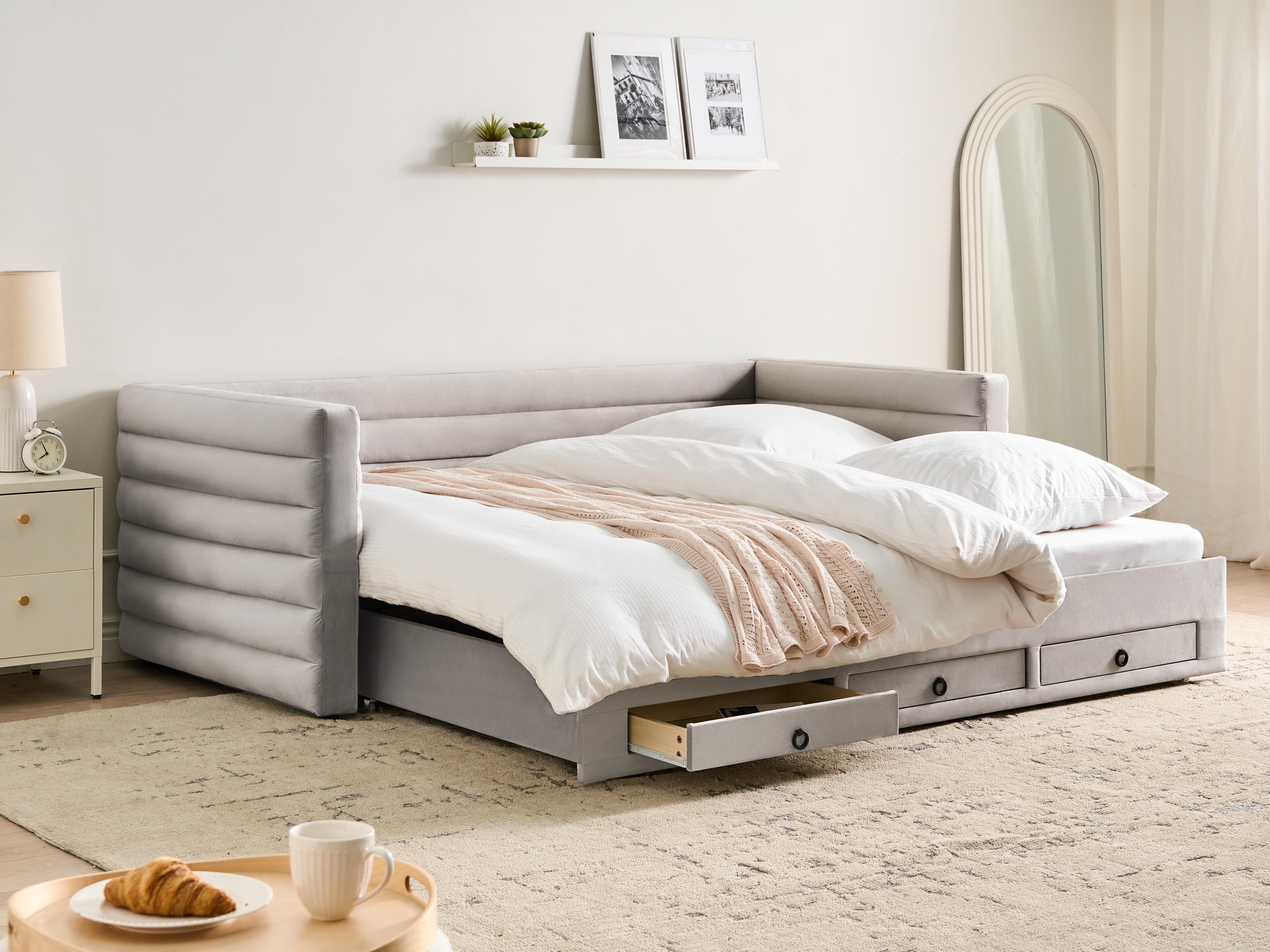 Bedbank met opbergruimte Fluweel MEUDON 90 x 200 cm Grijs