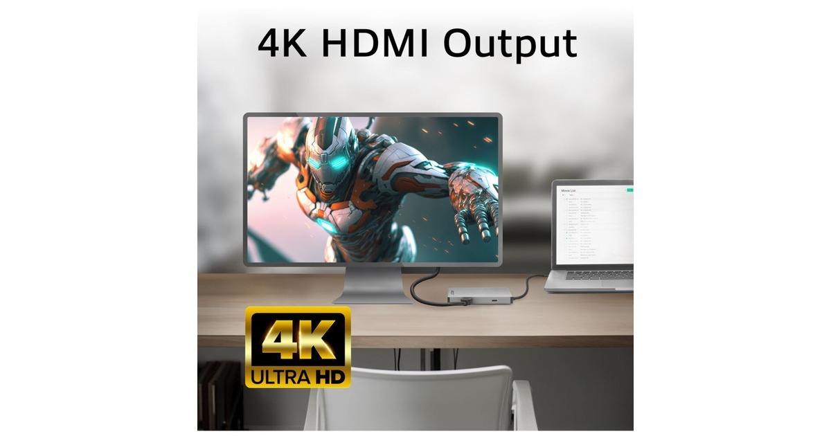 ACT ConnectivityUSB-C 4K docking station voor 1 HDMI monitor, ethernet, USB-C, USB-A, cardreader en PD pass-through  (Aluminium)
