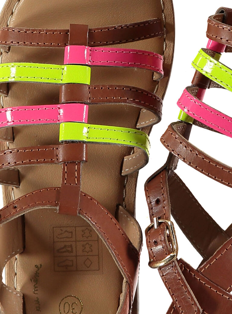 Sandale ville en cuir fluo fille