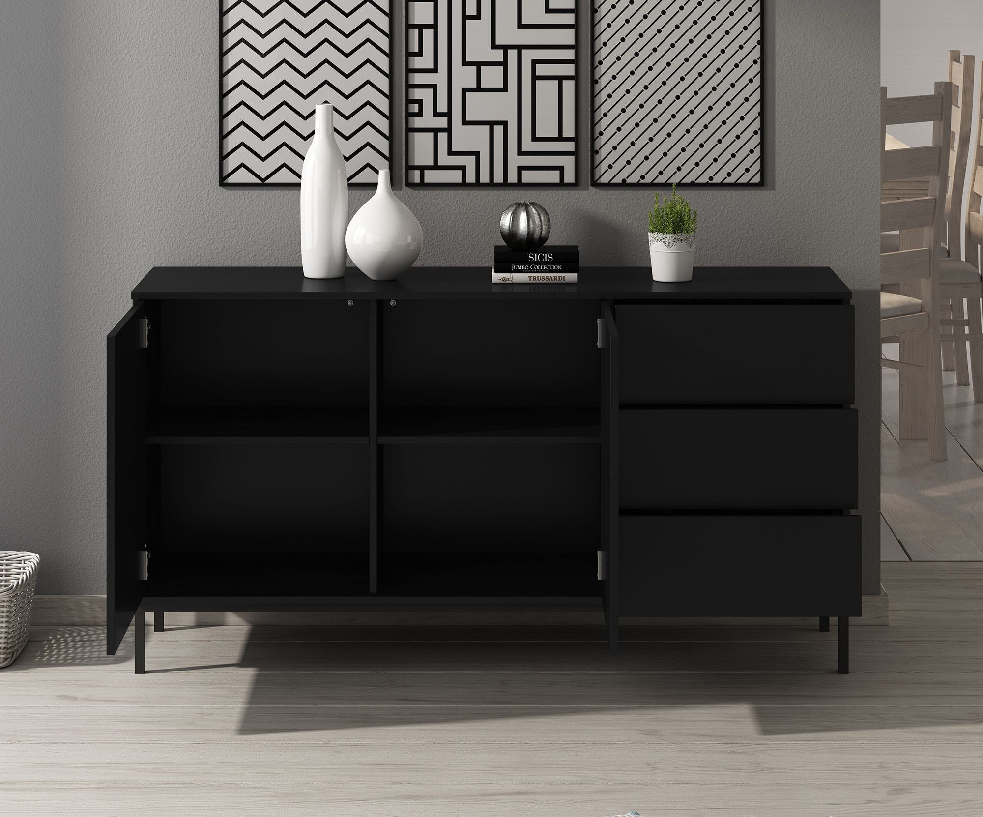 Queen - Dressoir - Zwart - 150x41x80 cm