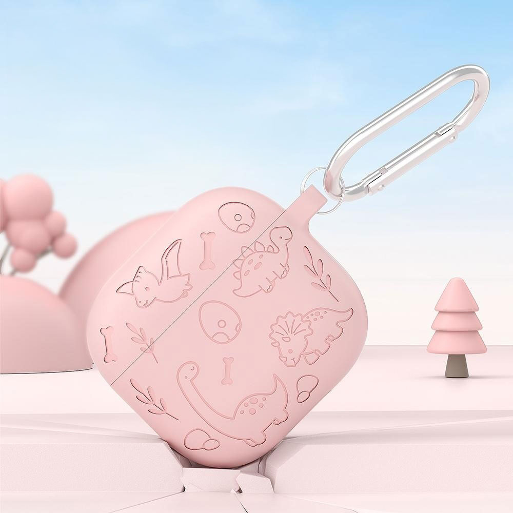 AirPods 4 Gummi Schutzhülle Dinosaurier Design Abdeckung mit Karabinerhaken - Lila