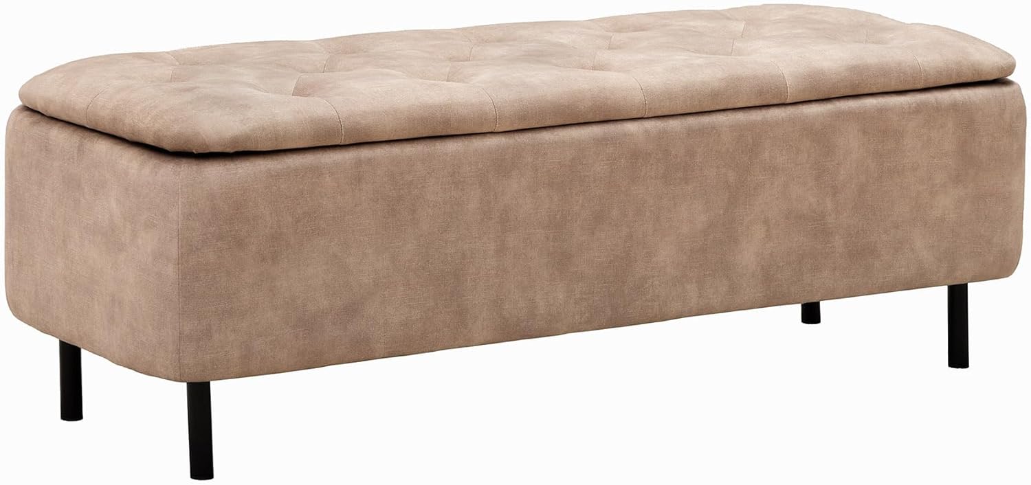 Riess Ambiente Extravagante Polsterbank EN Vogue - 120cm - beige - Samt mit Stauraum und schwarzen Metallbeinen