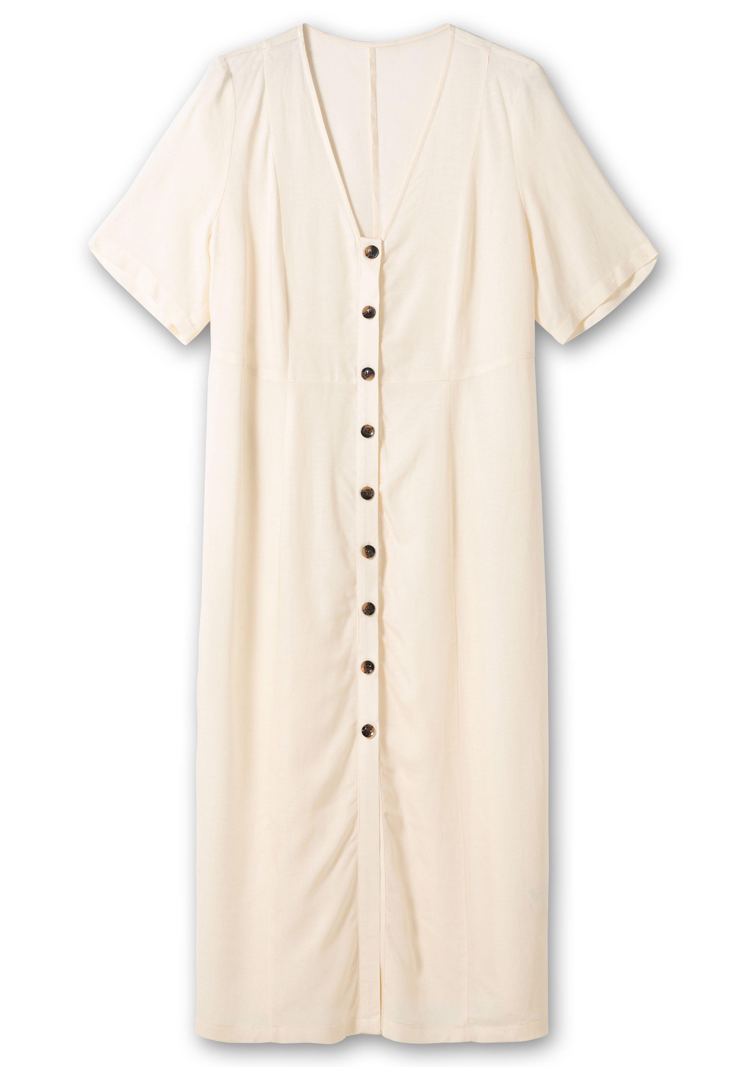 Maxikleid im Leinen-Mix, mit Knopfleiste