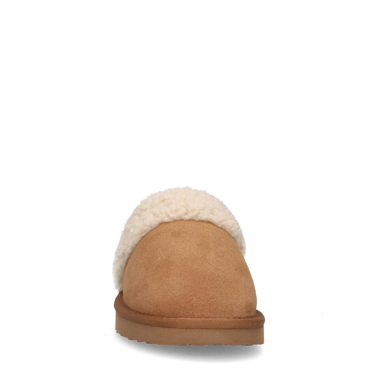 Manfield suède pantoffels cognac