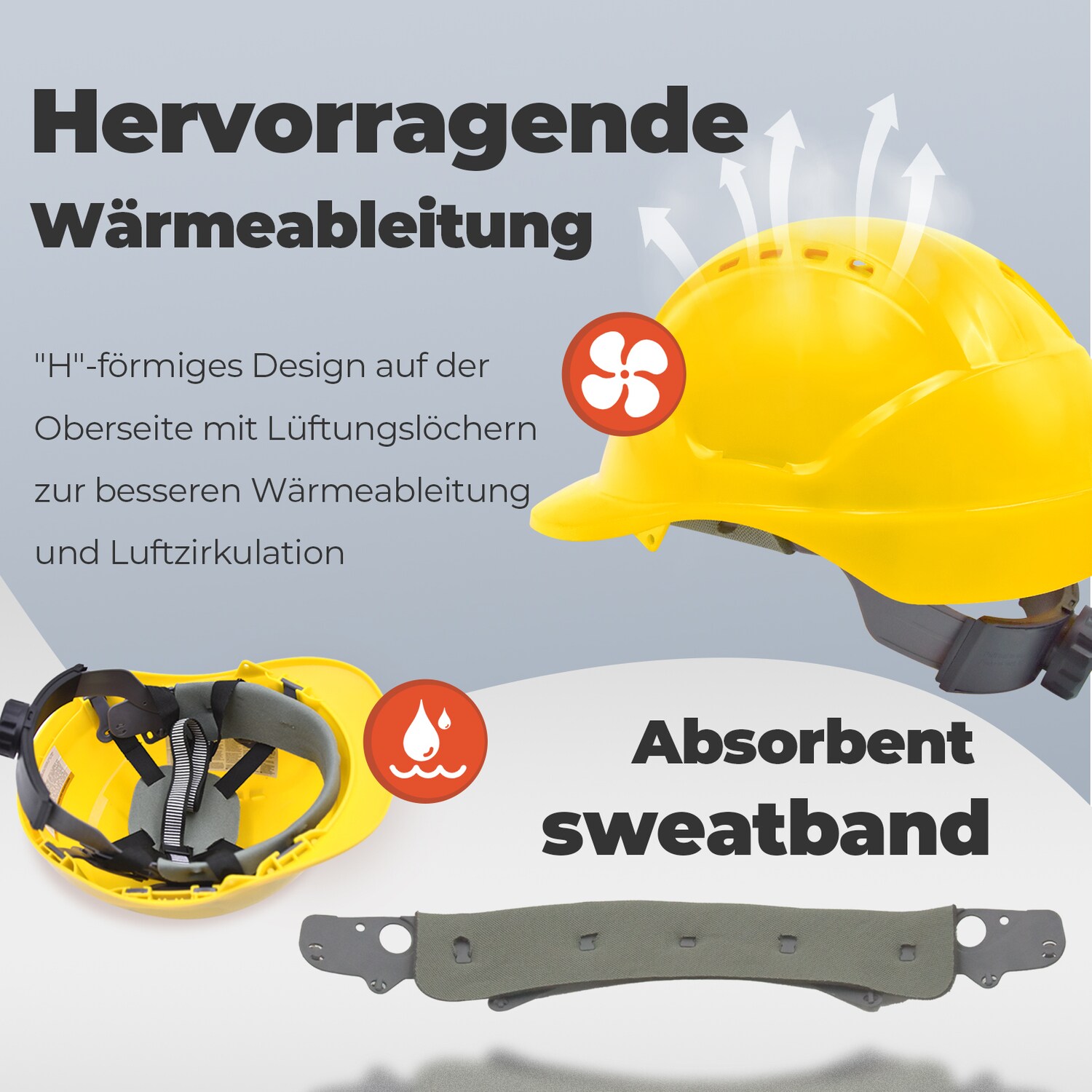 Mustbau MBU-GM16-YEL Bauhelm,Schutzhelm,Arbeitshelm,Bauarbeiterhelm,52-66cm Einstellbar