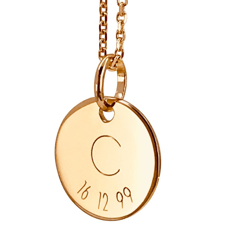 Collier initiale et date plaqué or 18 K