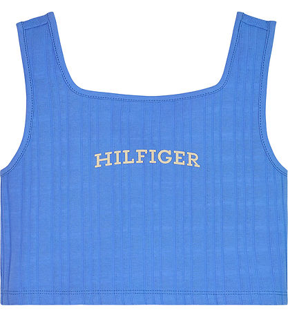 Tommy Hilfiger Top - Cropped - Rib - Blåe Spell m. Hvid