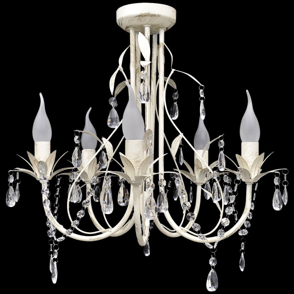 Kroonluchter, elegant, wit, fantasievorm, 5 lampen