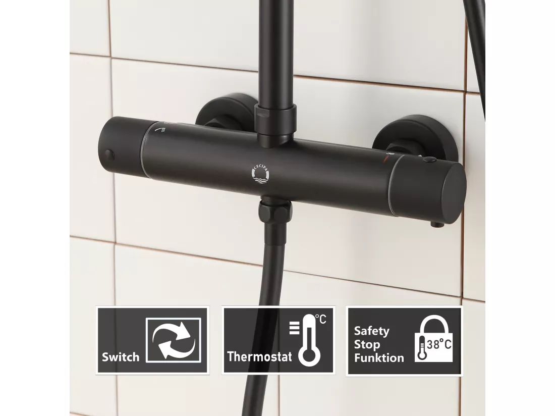 Cecipa max Colonne de Douche Thermostatique Noir Ensemble de Douche avec Douche de Tête Supérieur Réglable pour Salle de Bain,EU Modèle