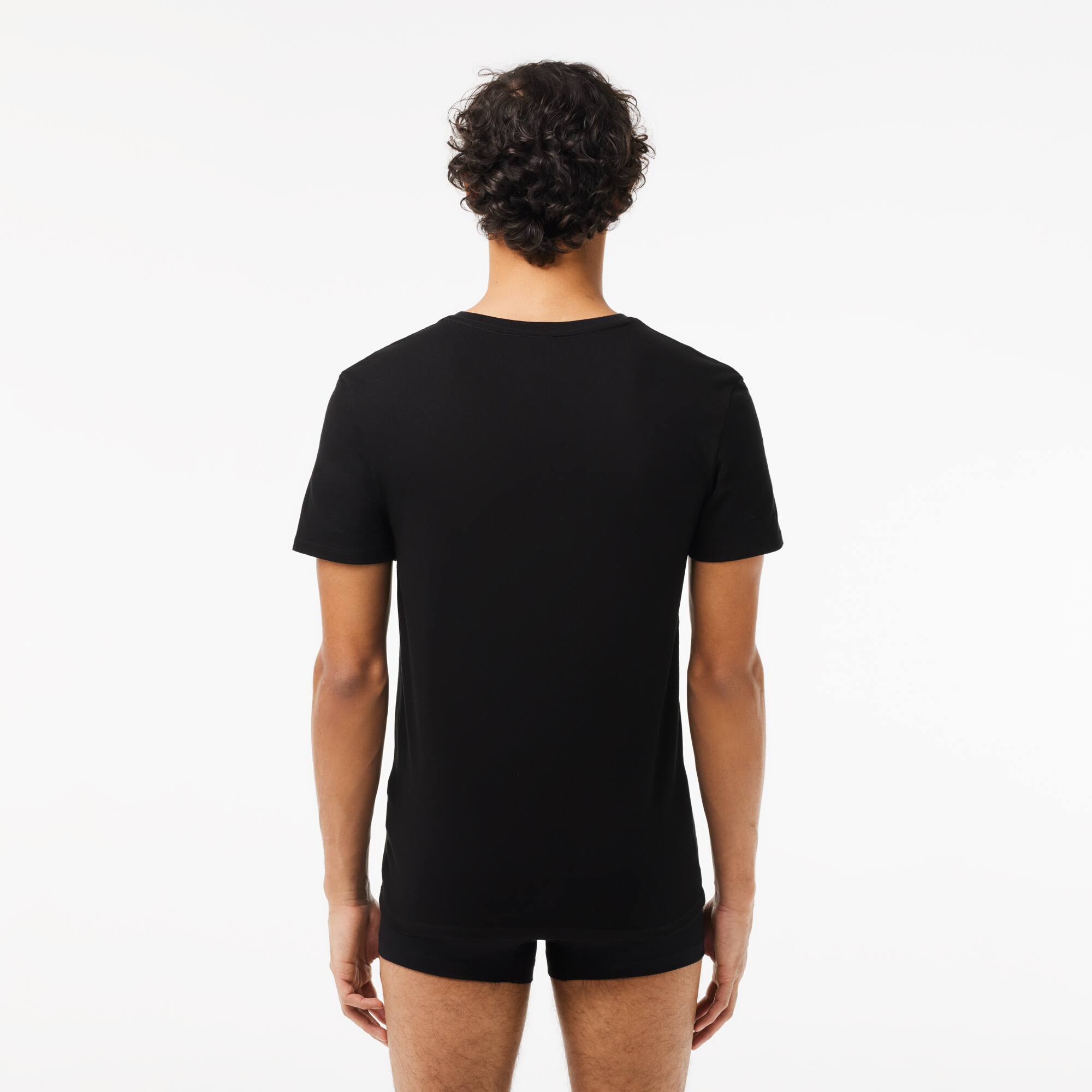 3er Pack Herren Lounge T-Shirt mit V-Ausschnitt aus Baumwolle Loungewear - Schwarz - Lacoste - Herren