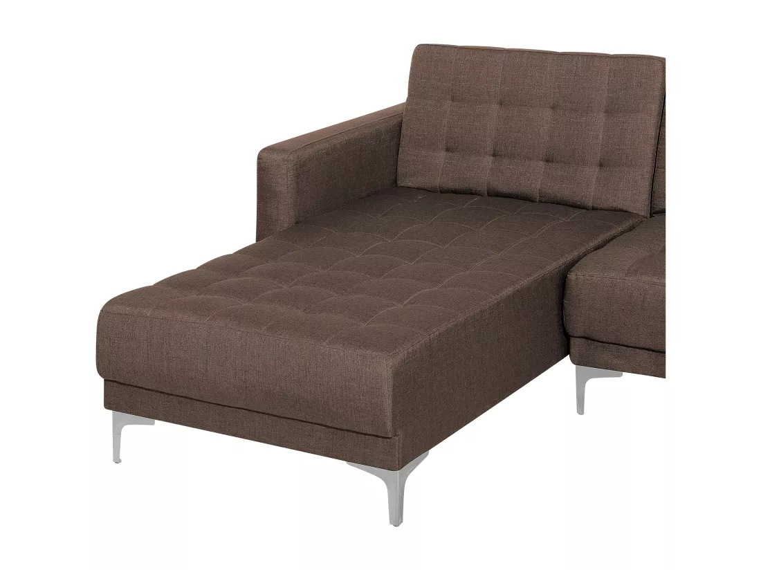 Canapé panoramique convertible en tissu marron foncé 5 places avec pouf ABERDEEN