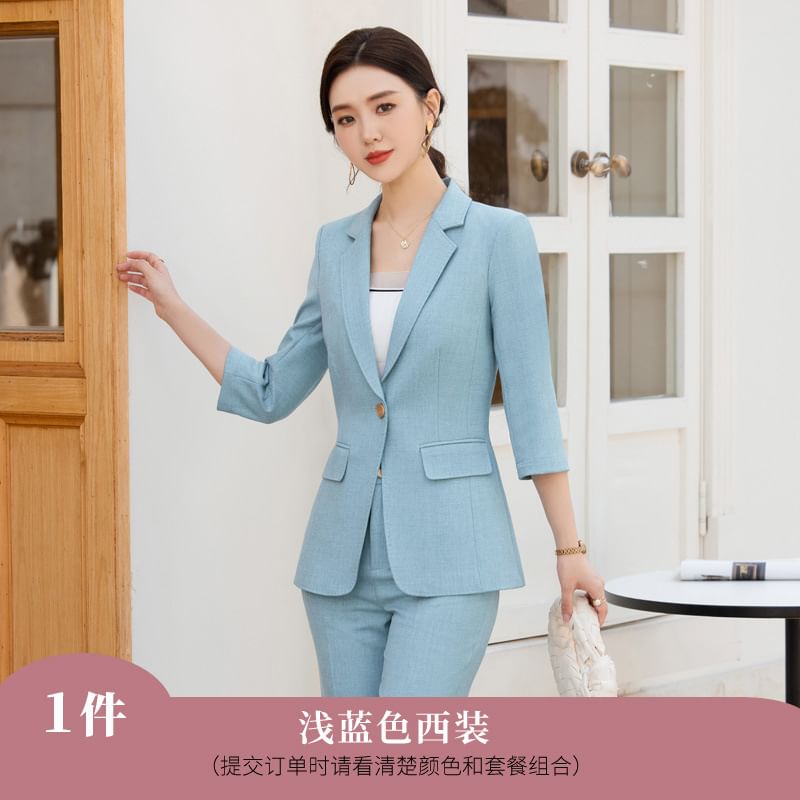 Skyheart - 3/4-mouw effen blazer met één knoop / Hoge taille rechte broek / Set