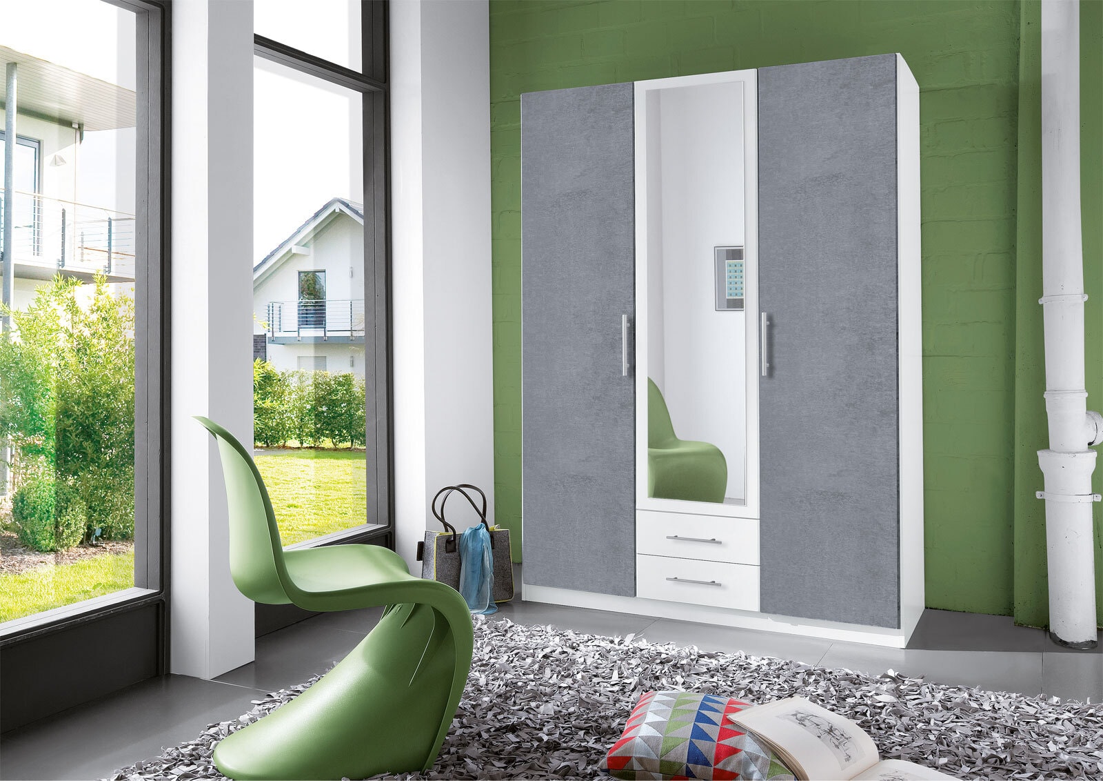 Kleiderschrank Cliff Weiß/Beton Nachbildung Lichtgrau ca. 135 x 197 x 58 cm