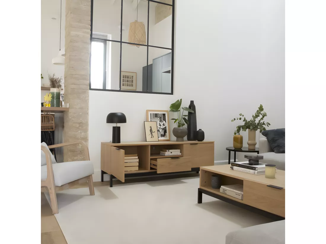 Meuble tv effet bois naturel 150x50