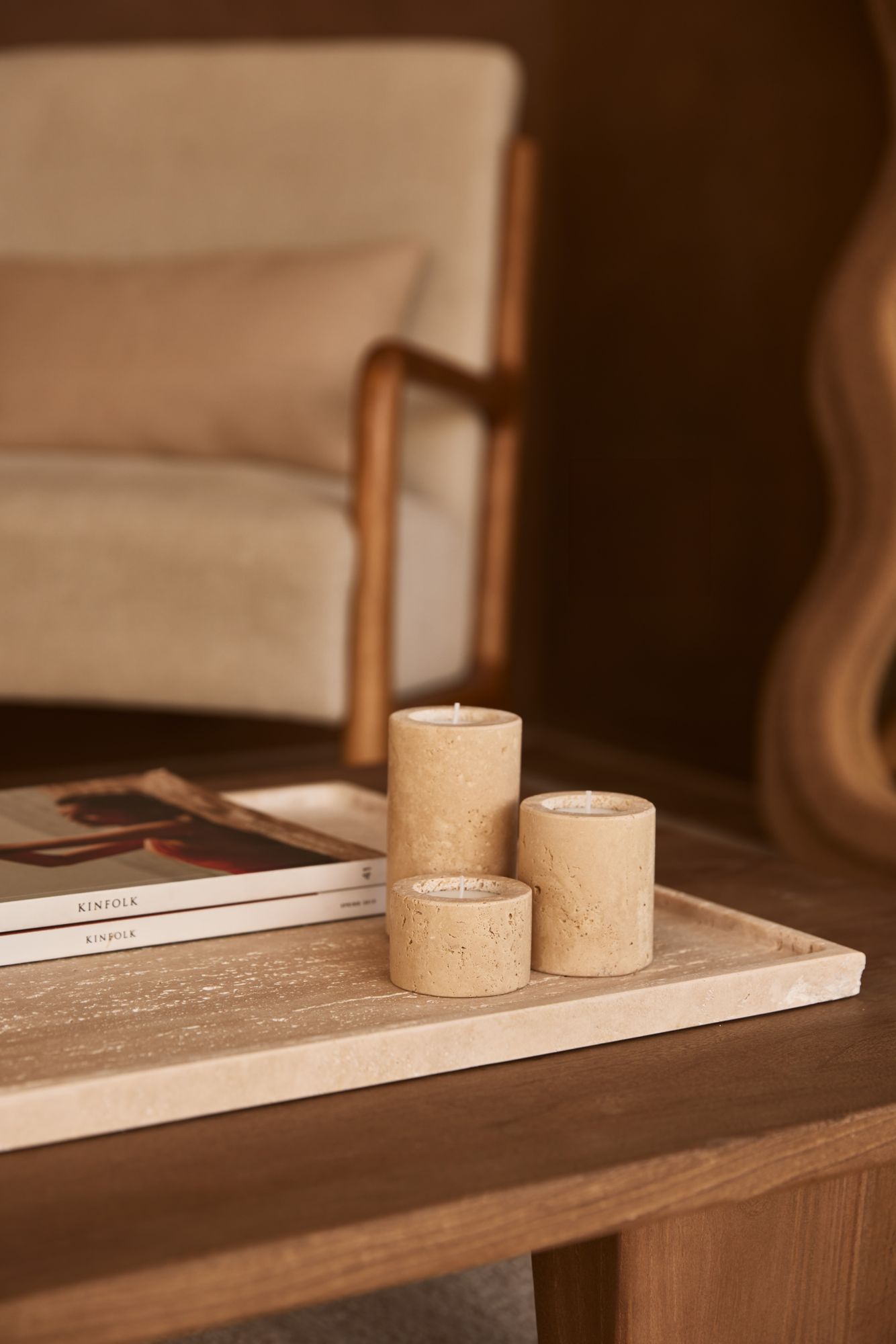 Waxinelichthouder cilinder Travertine L 6x10cm