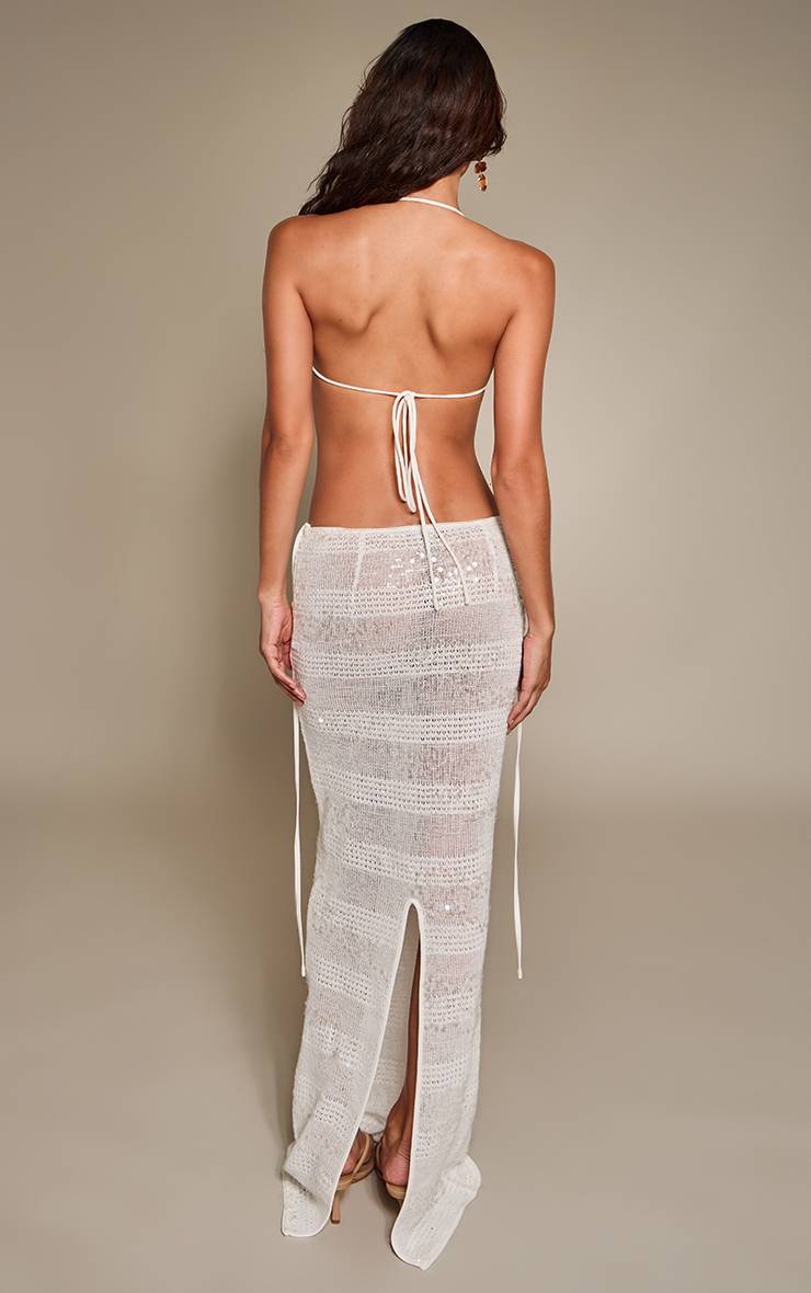 Blanc Jupe Longue Évasée À Sequins Texturés Coordonnée
