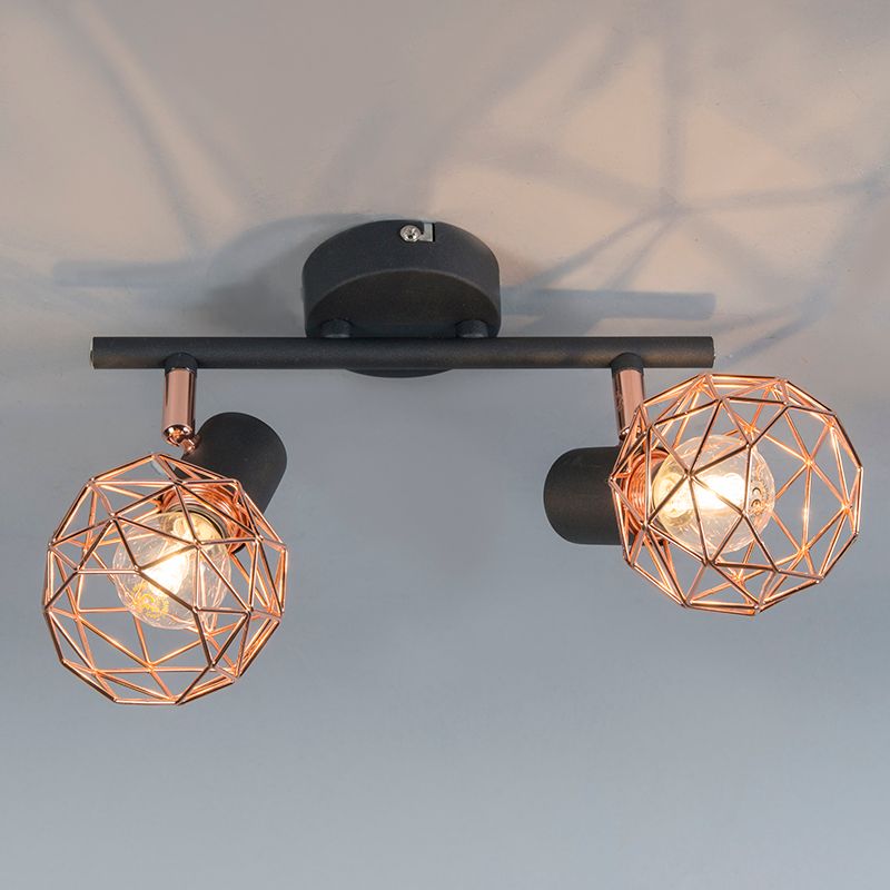 Moderne spot zwart met koper 2-lichts - Mesh