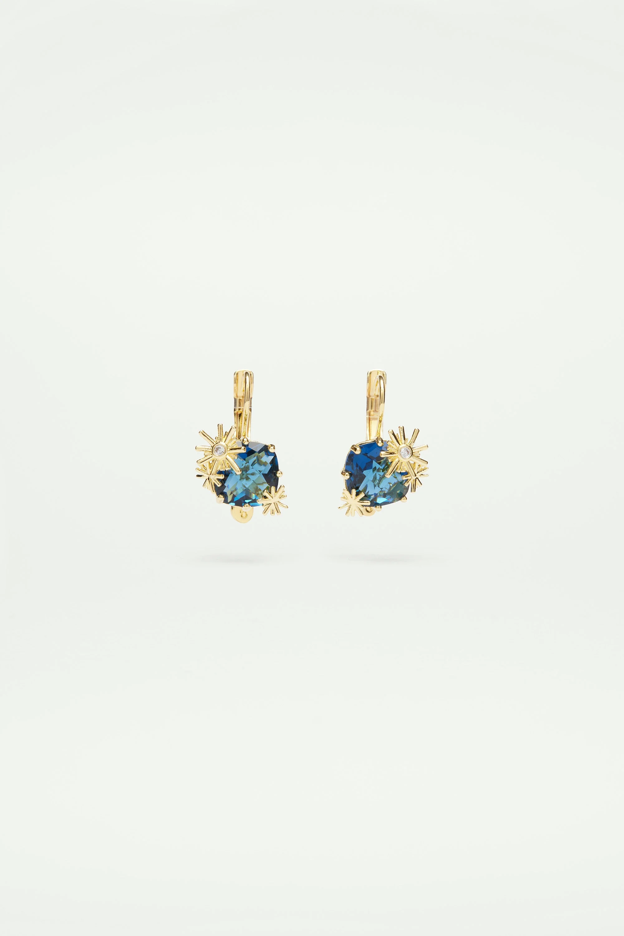 Boucles d'oreilles dormeuses étoiles dorées et pierre carrée | Bleu