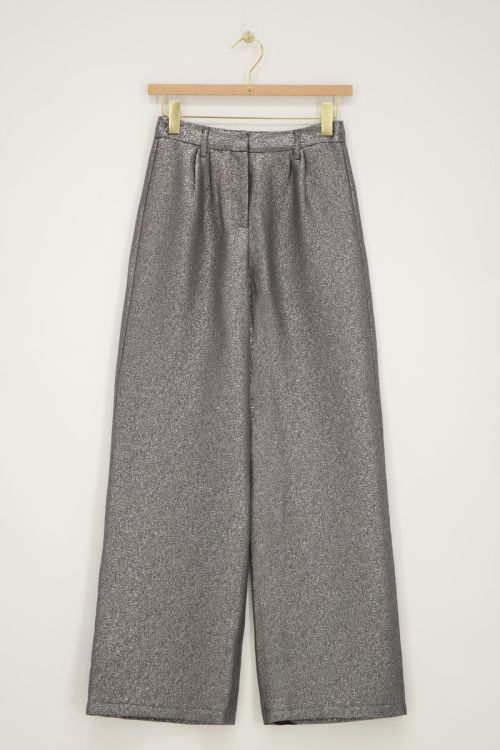 Zilverkleurige wide leg pantalon met lurex