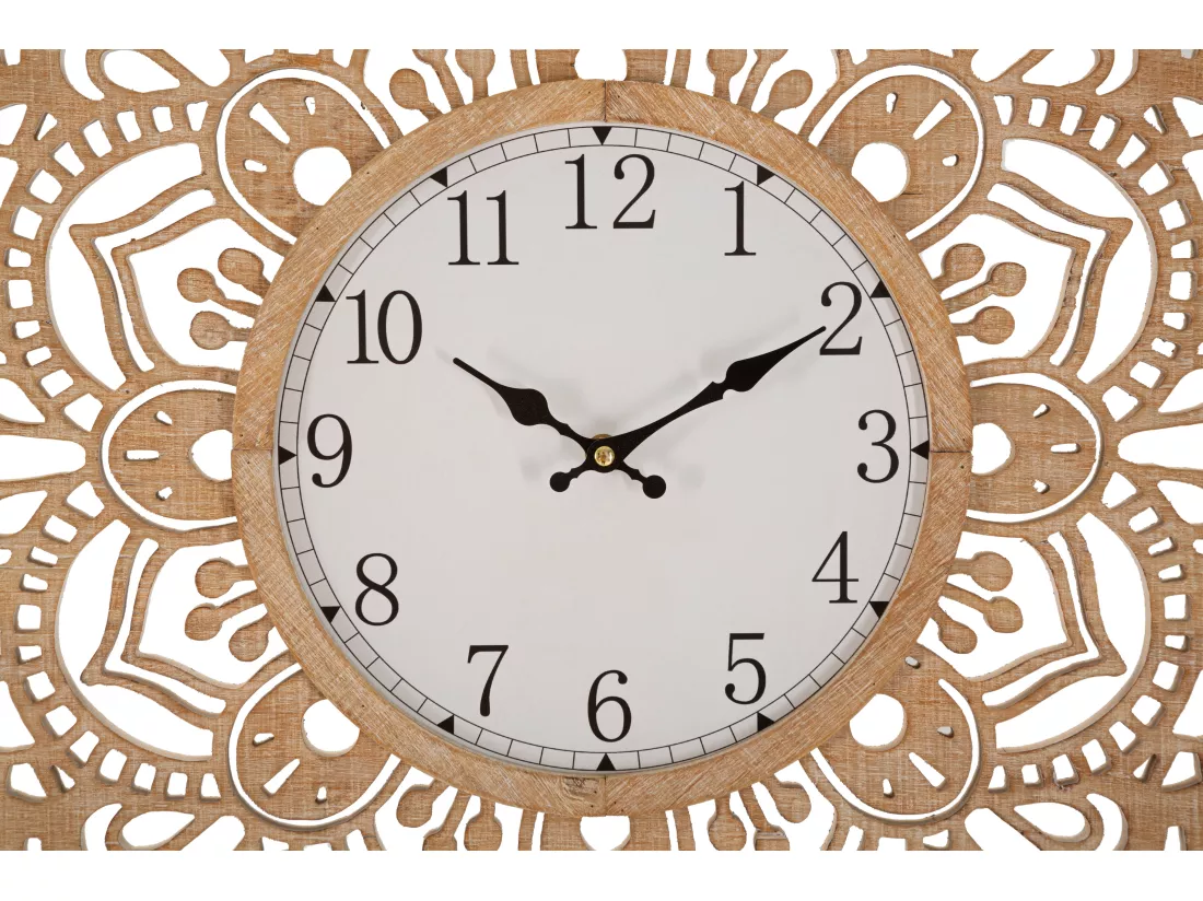 Horloge murale sculptée en bois marron Ø cm 60x4,5