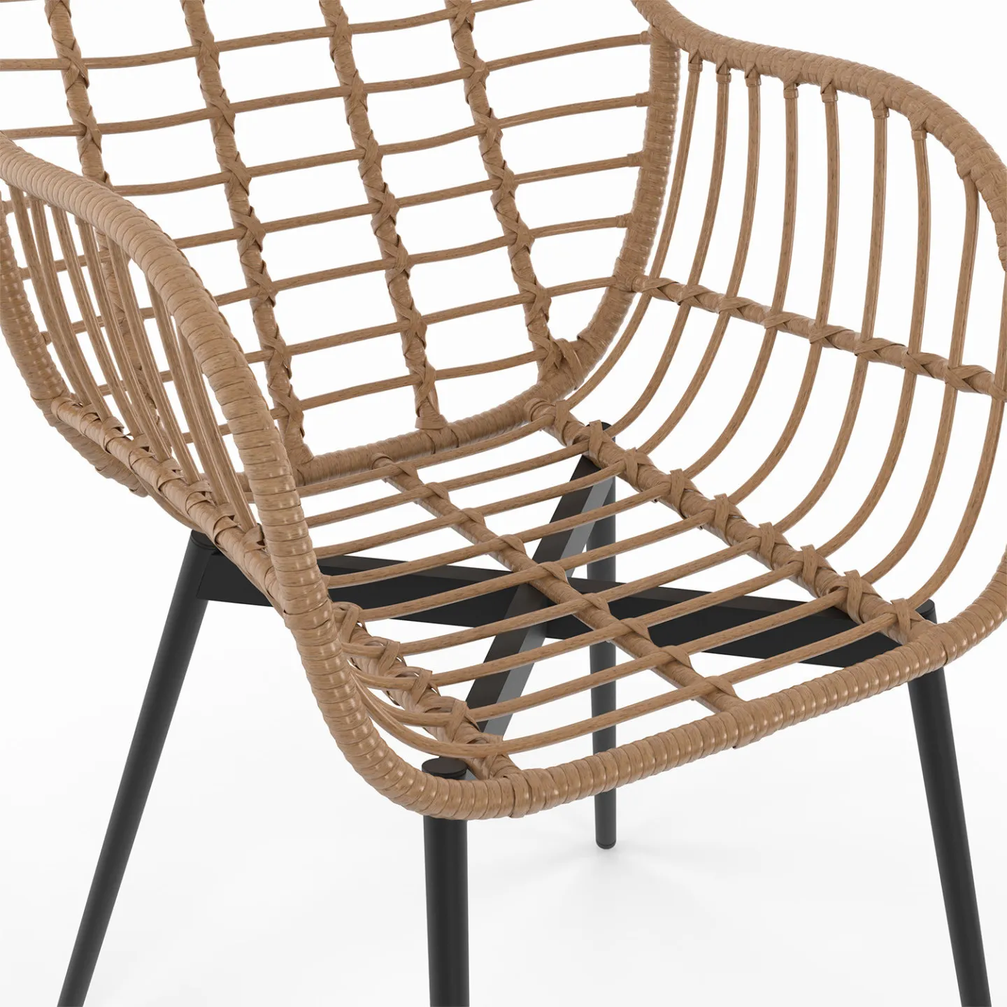 Lot de 2 chaises de salle à manger, fauteuils de table SUMMER effet rotin pied métal noir