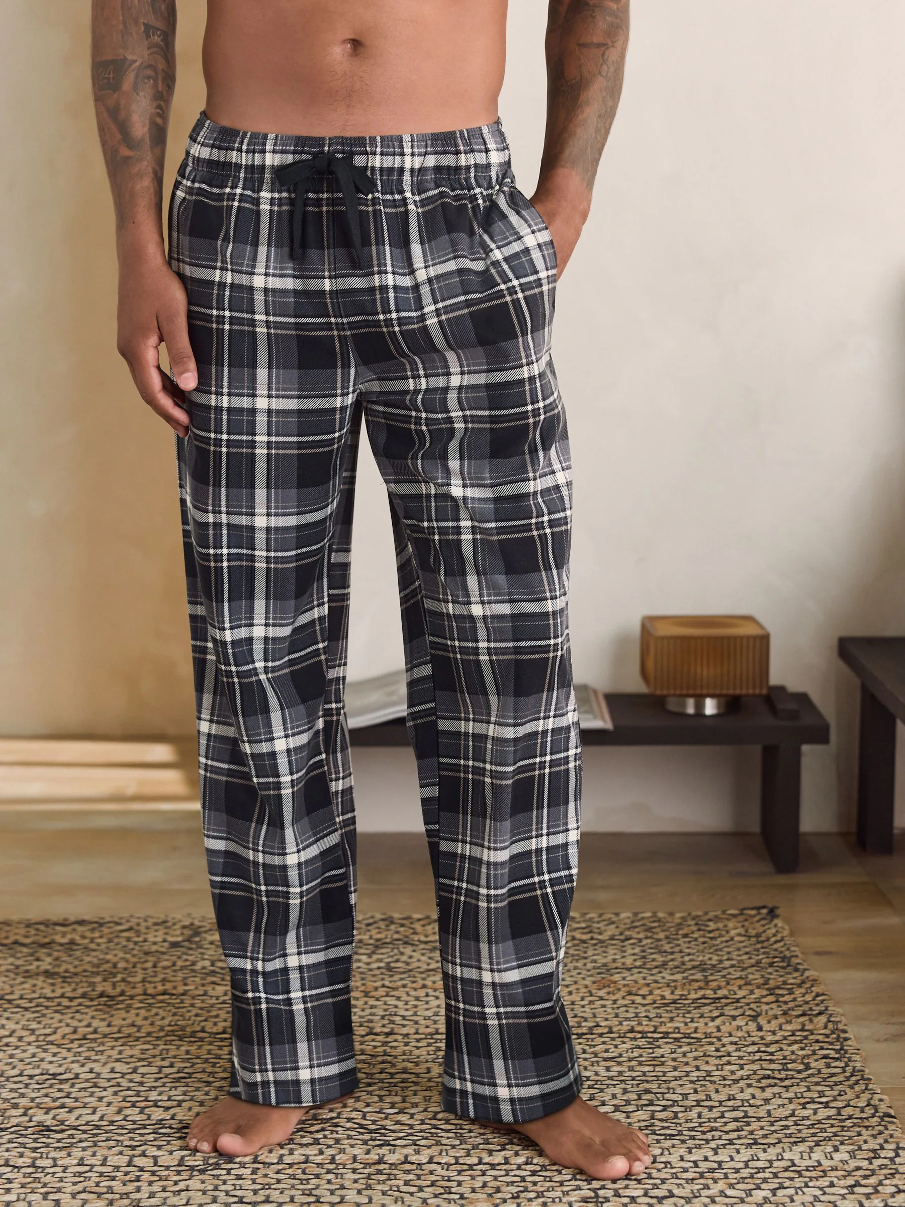 Naturel/zwart geruit - Motionflex behaaglijke pyjamabroek met open zoom, set van 2