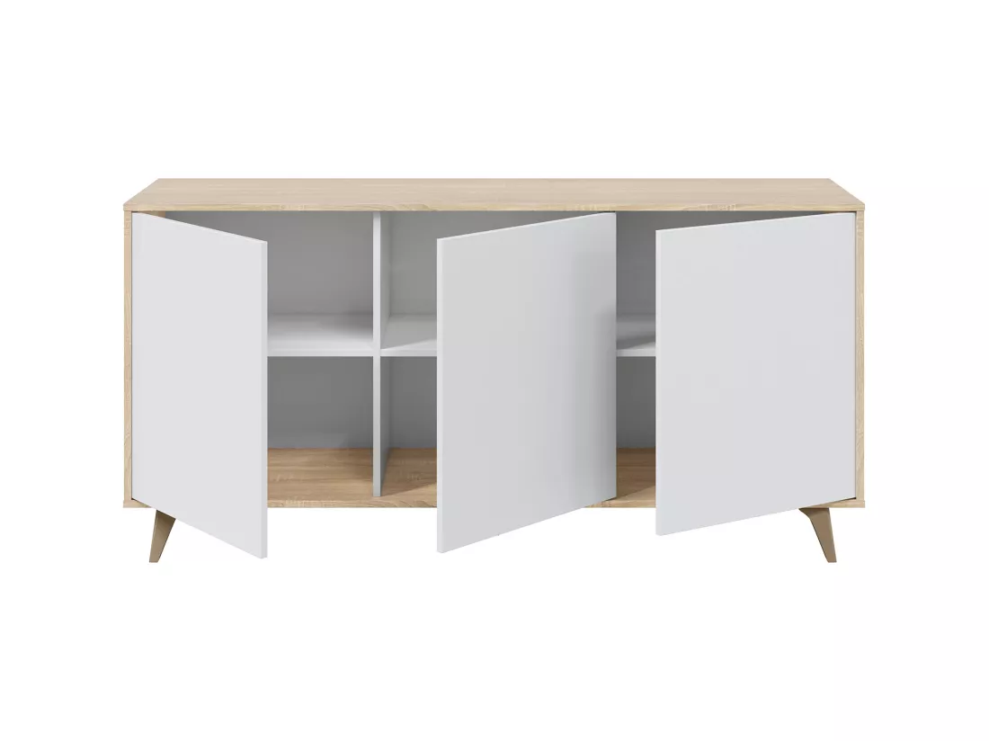 Buffet meuble de rangement en mélamine coloris chêne Canadian blanc artik - Hauteur 75 x Longueur 154 cm x Profondeur 40 cm