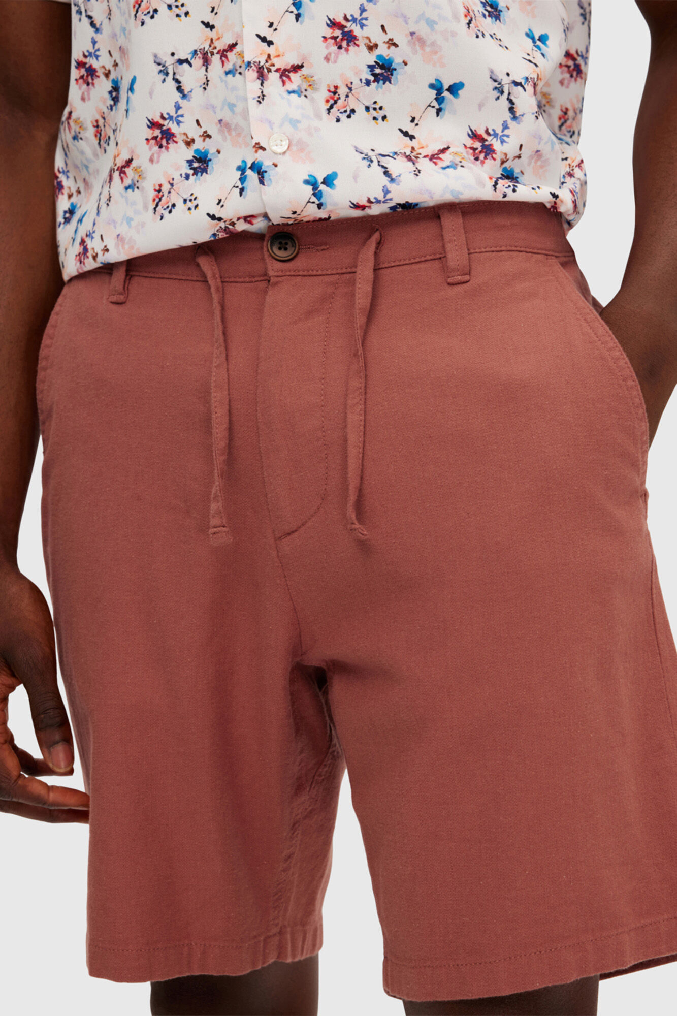 Calções chino em linho orgânico e algodão - Vermelho