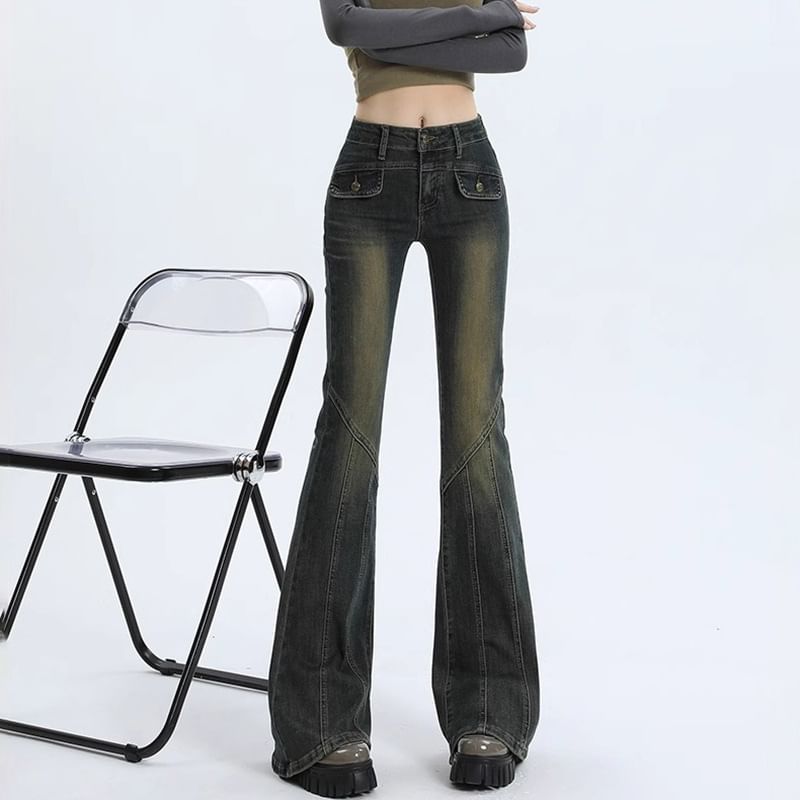 OGAWA - High Waist Washed Flared Jeans