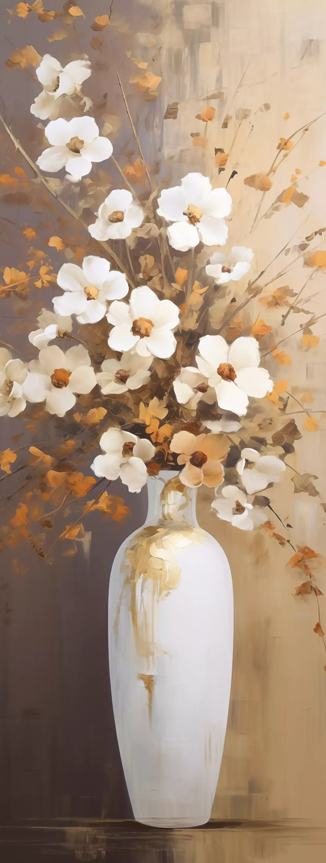 Glasbild 30 x 80 cm Flowers White And Beige I