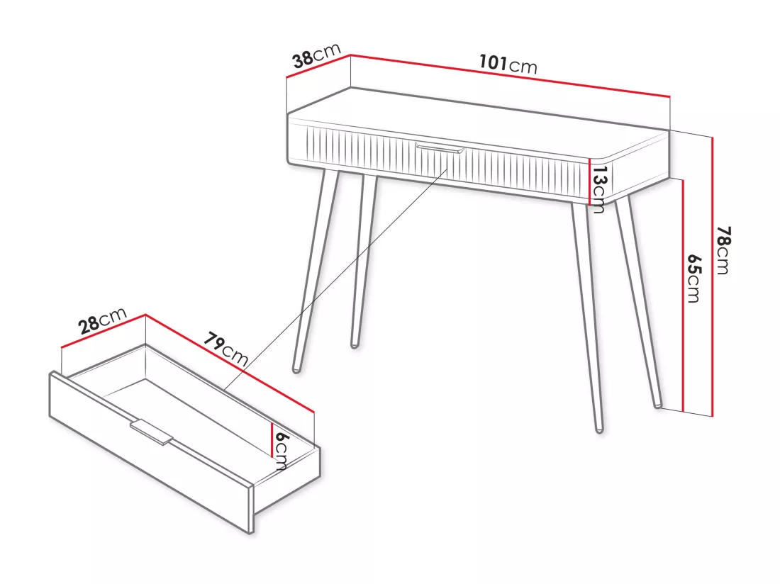 Console Versoe 110, Graphite, 78x101x38cm, Avec tiroirs