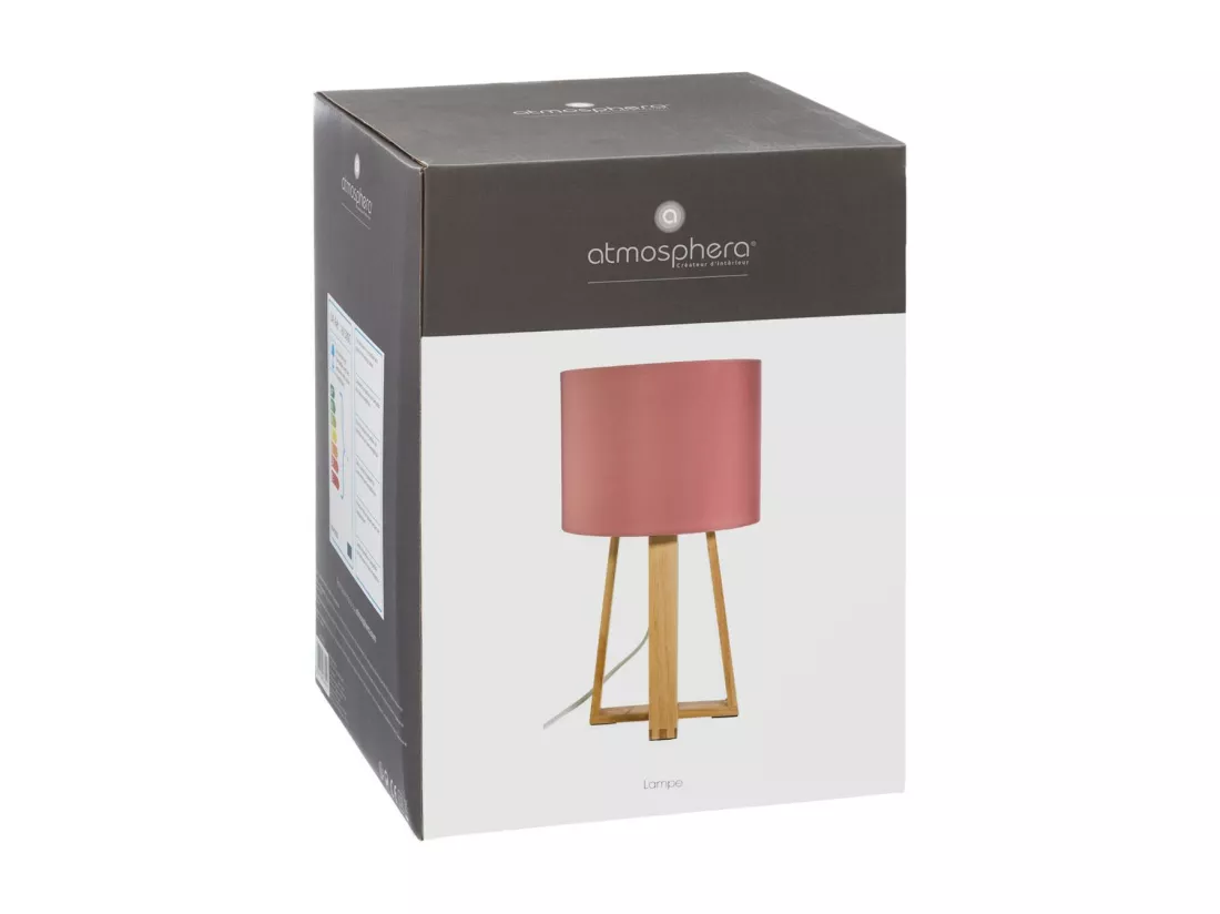 Lampe à poser Pied en Bois et Abat-jour Gris H 34.5 cm