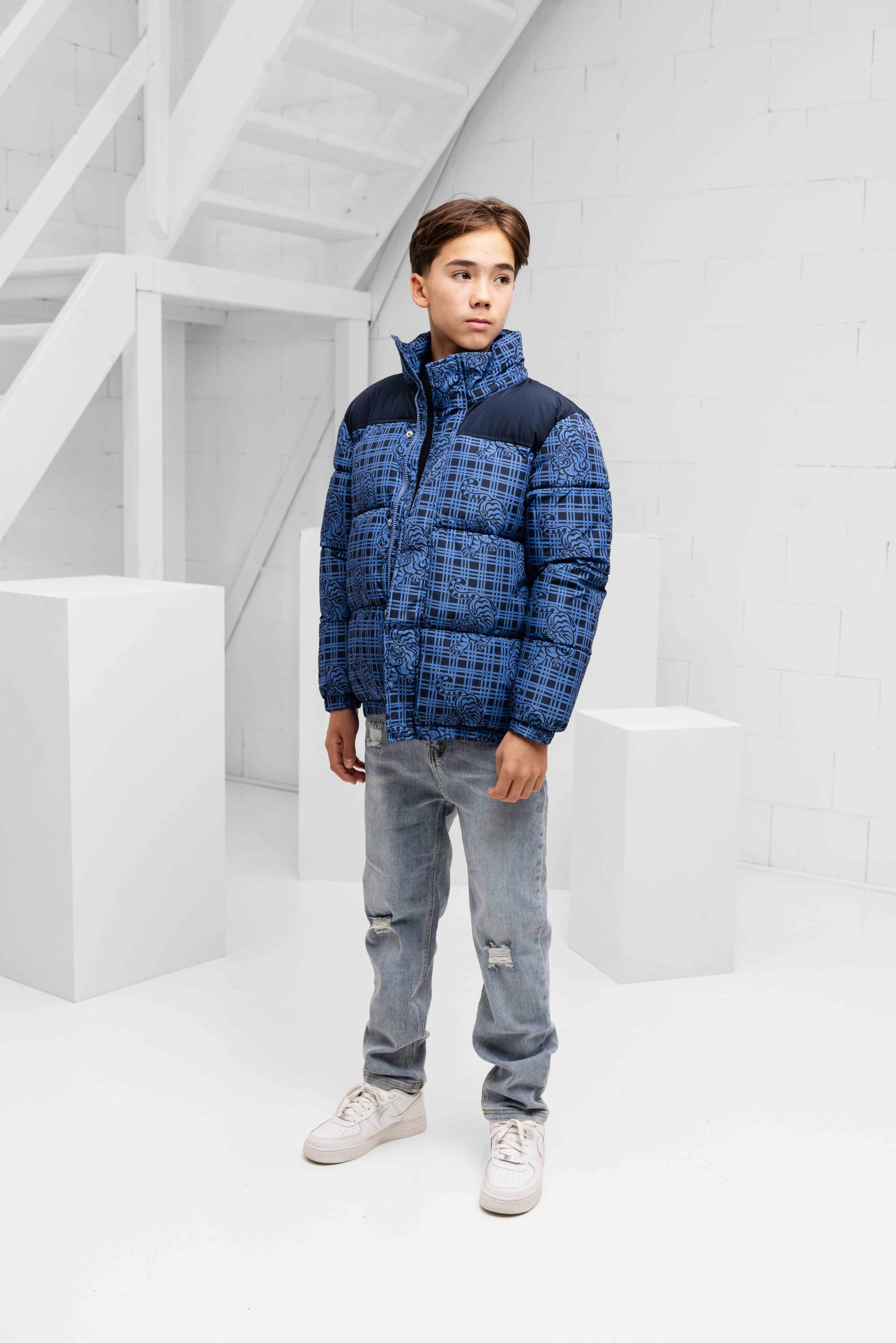 Kenzo Winterjas Kids Blauw/Zwart