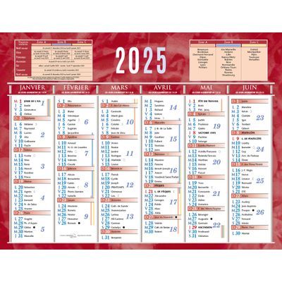 Calendrier bancaire année civile BOUCHUT 