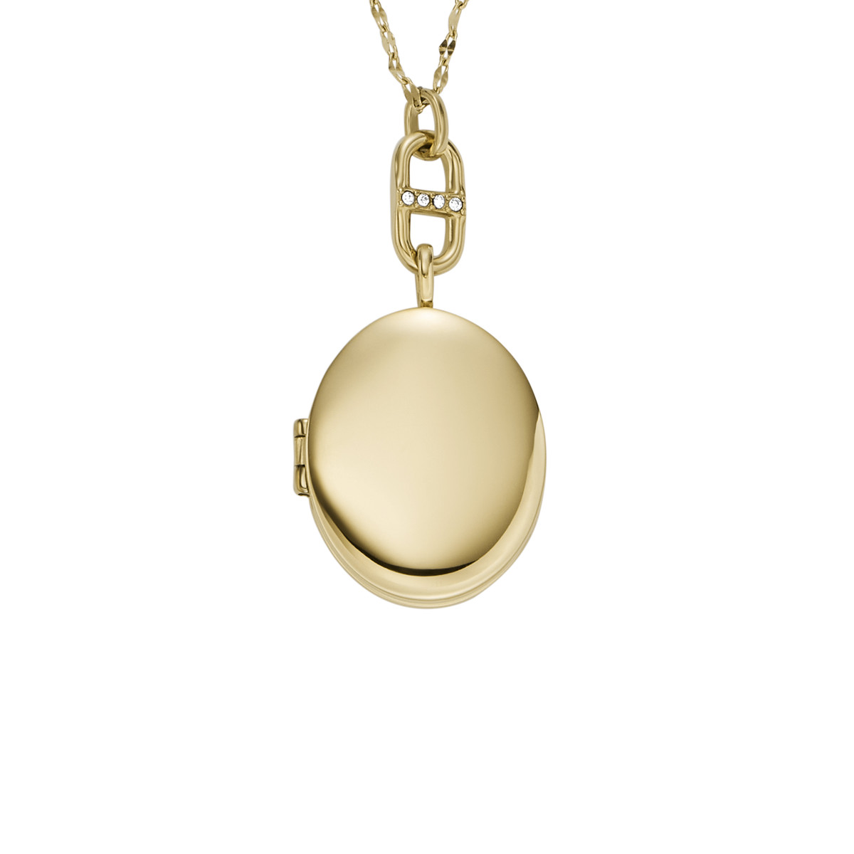 Collier FOSSIL acier inoxydable doré porte photo 45 cm