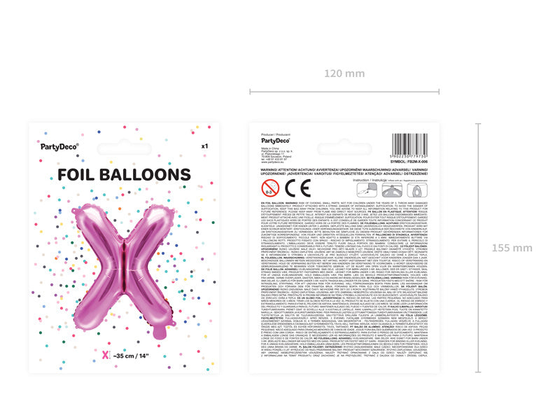 Folie Ballon Letter X Roze Leeg 35cm