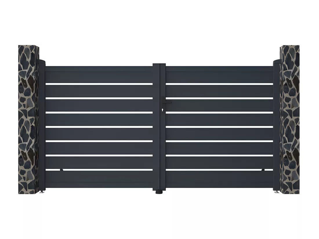 Portail battant aluminium ajouré L305 x H166 cm anthracite - PRIMO