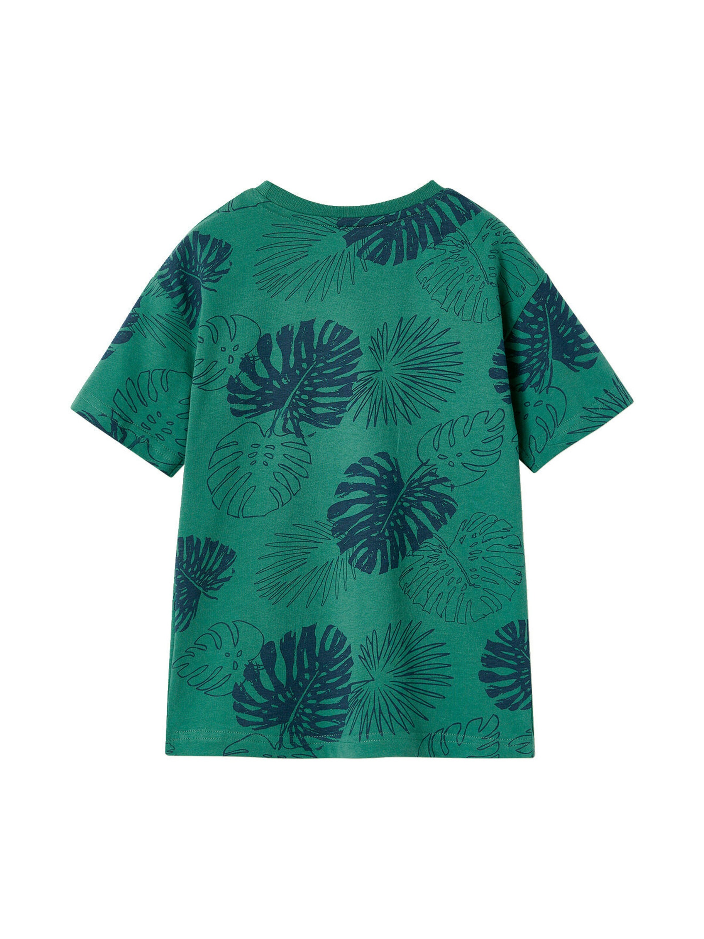 Vertbaudet Jungen T-Shirt mit grafischem Dschungelprint, Recycling-Baumwolle grün bedruckt