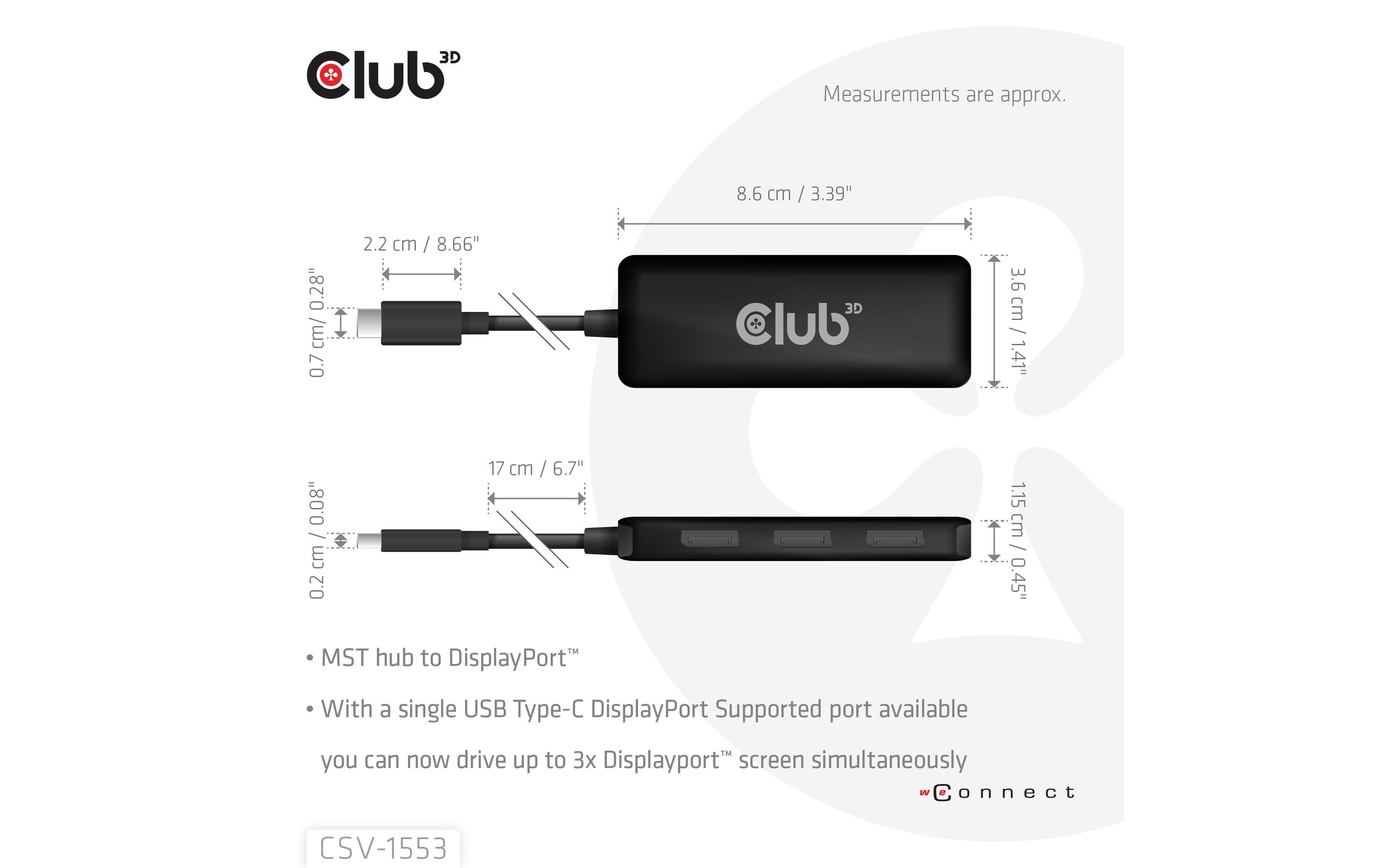 Adapterkabel CSV-1553 MST Hub USB Type-C - DisplayPortUSB Typ-C Hub auf 3x DisplayPort