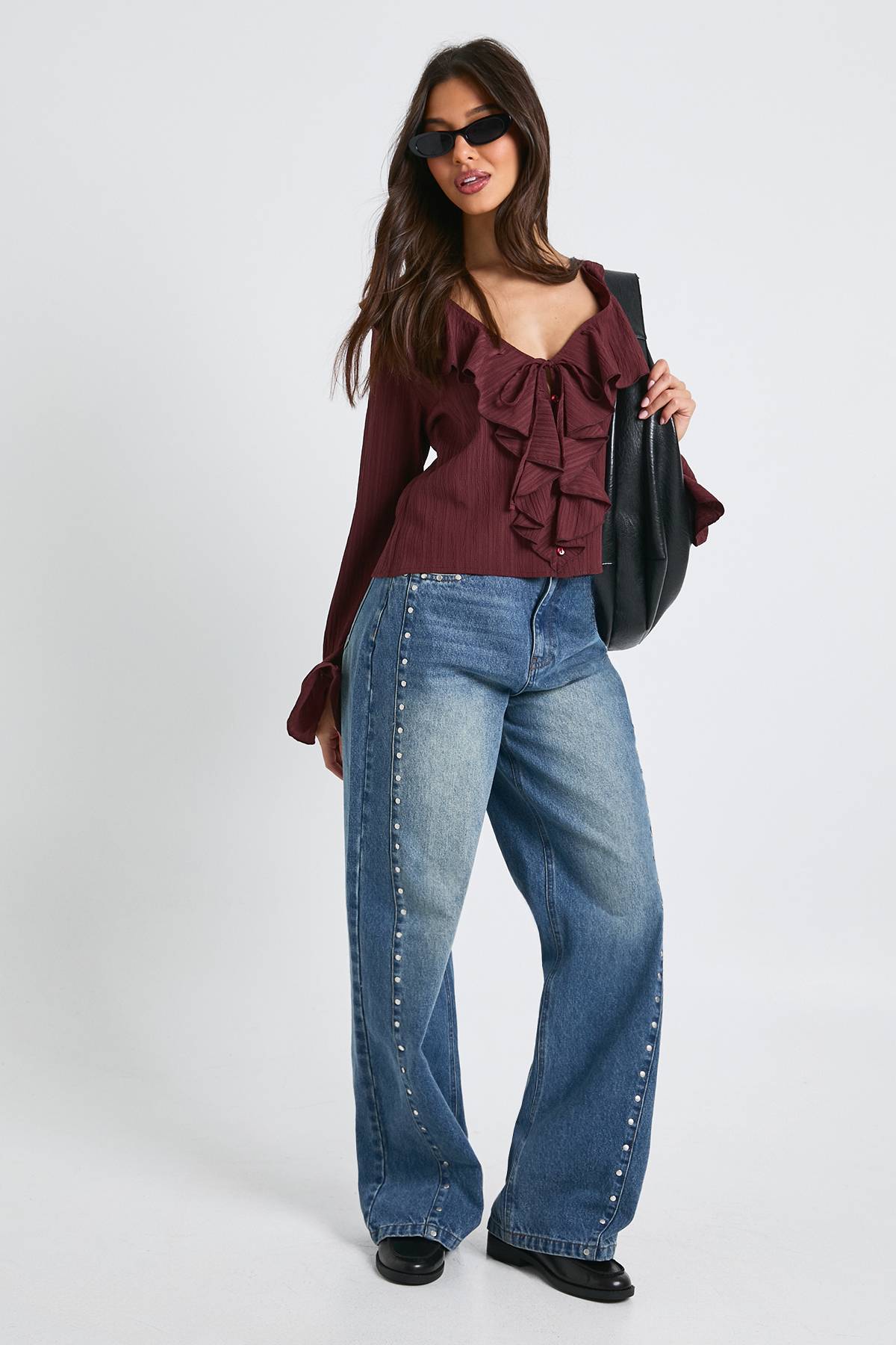 boohoo Blouse à nouer à l'avant en tissu texturé froissé