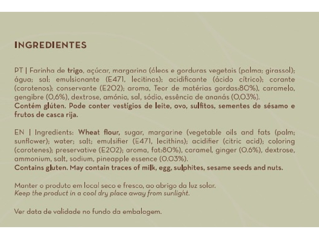 BISCOITO FÁBRICA DURIENSE ANANÁS E GENGIBRE 150 G