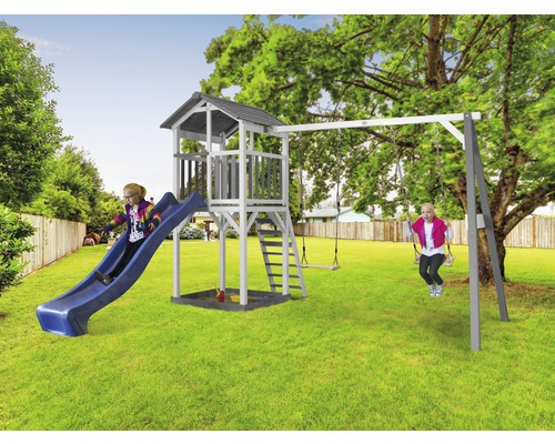 Speeltoren Beach Tower, hout, blauw, met dubbele schommel